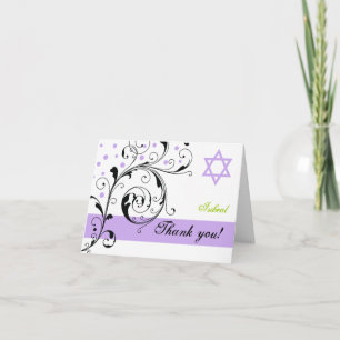 Scroll leaf white purple & Star of David Thank You Card