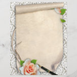 Scroll Letterhead<br><div class="desc">#Scroll on a #Lace background with a #Pen and #Roses  -  Let me know if you want the back side printed,  as well.</div>