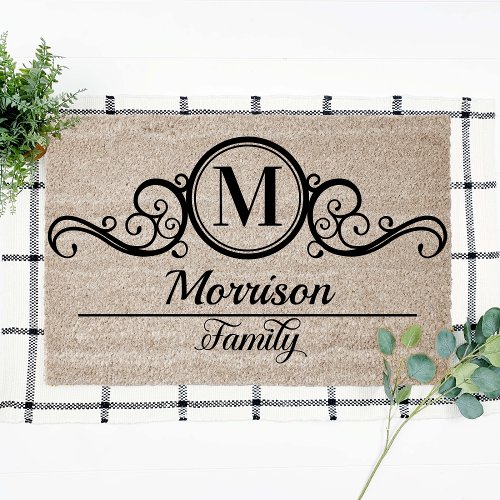 Scroll Monogram Add Last Name Coir Fiber Doormat