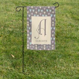 Scroll Monogram Letter A with Hearts Background Garden Flag