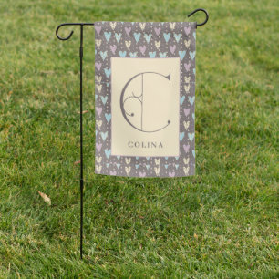 Scroll Monogram Letter C with Hearts Background Garden Flag