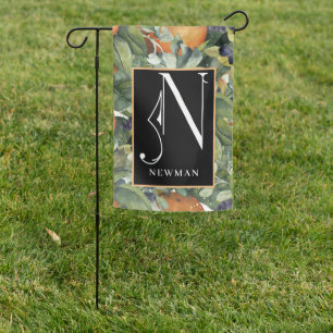 Scroll Monogram Letter N with Fruit & Greenery Garden Flag
