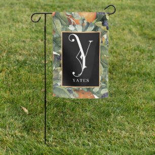 Scroll Monogram Letter Y with Fruit & Greenery Garden Flag