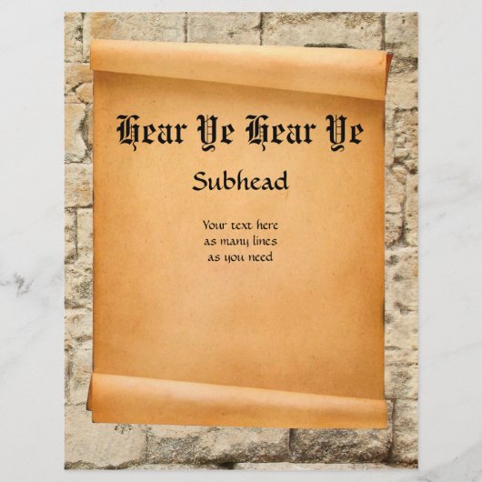 Scroll on stone wall medieval proclamation (Front)