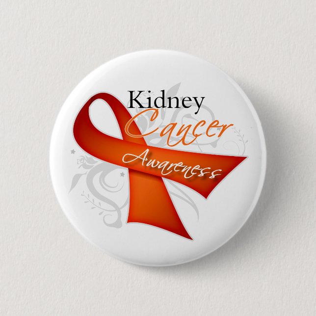 Scroll Orange Ribbon Kidney Cancer Awareness Pinback Button (Front)