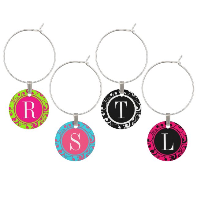 Scroll Pattern Monogram Wine Charm Set (Staggered)