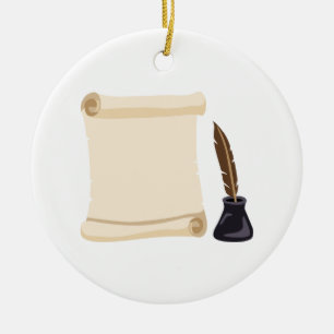 Scroll Quill & Ink Ceramic Ornament