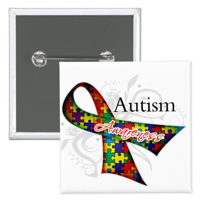 Scroll Ribbon   Autism Awareness Pinback Button