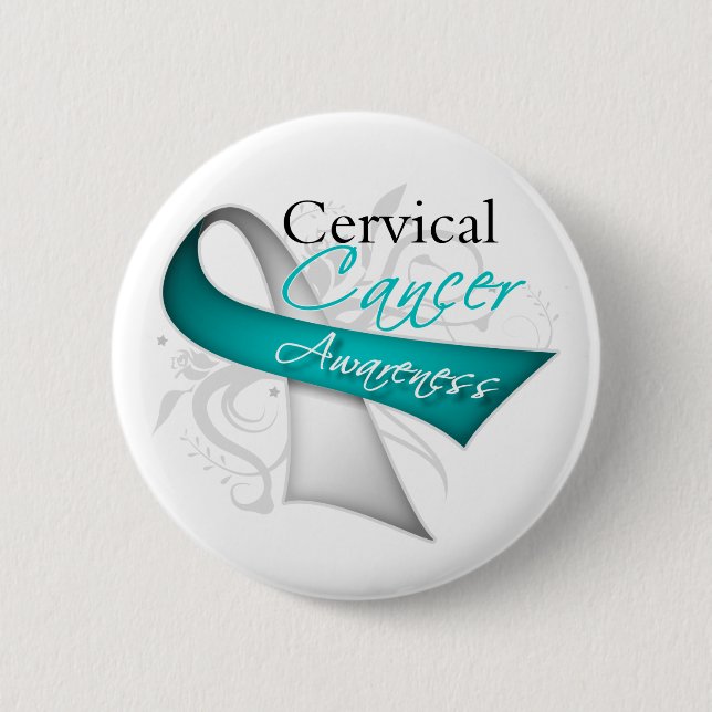 Scroll Ribbon Cervical Cancer Awareness Button (Front)