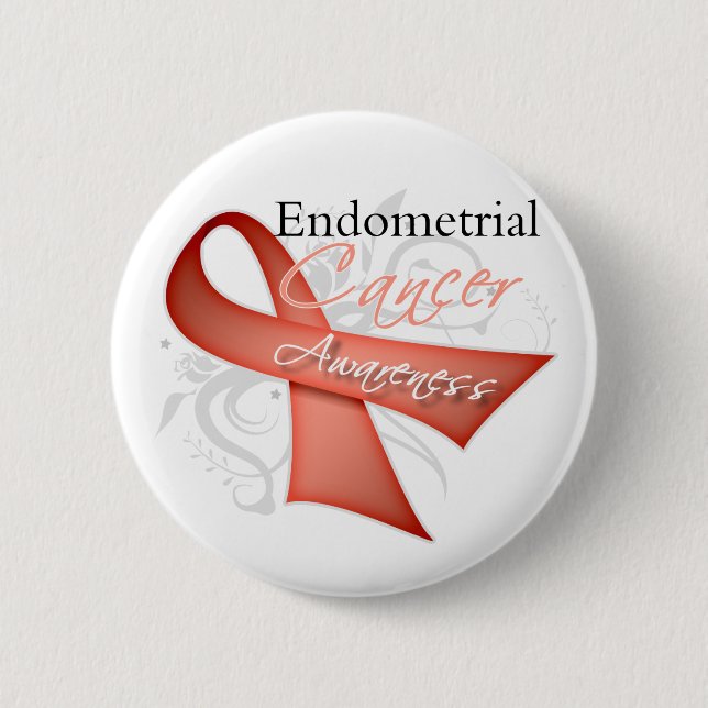 Scroll Ribbon Endometrial Cancer Awareness Button (Front)