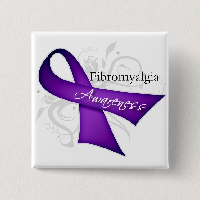 Scroll Ribbon - Fibromyalgia Awareness Pinback Button (Front)