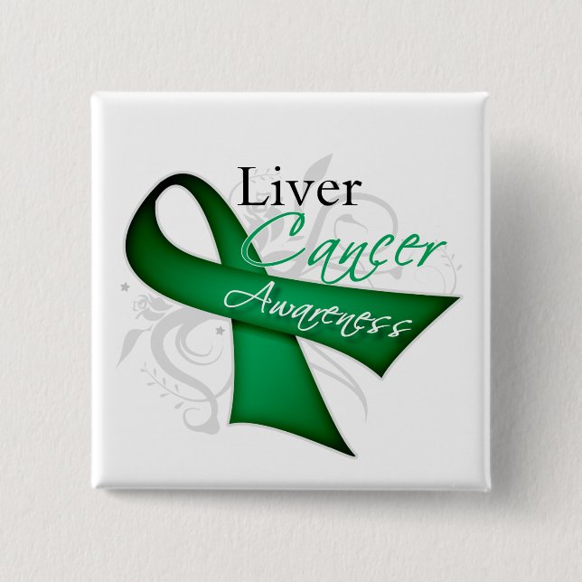 Scroll Ribbon Liver Cancer Awareness Button (Front)