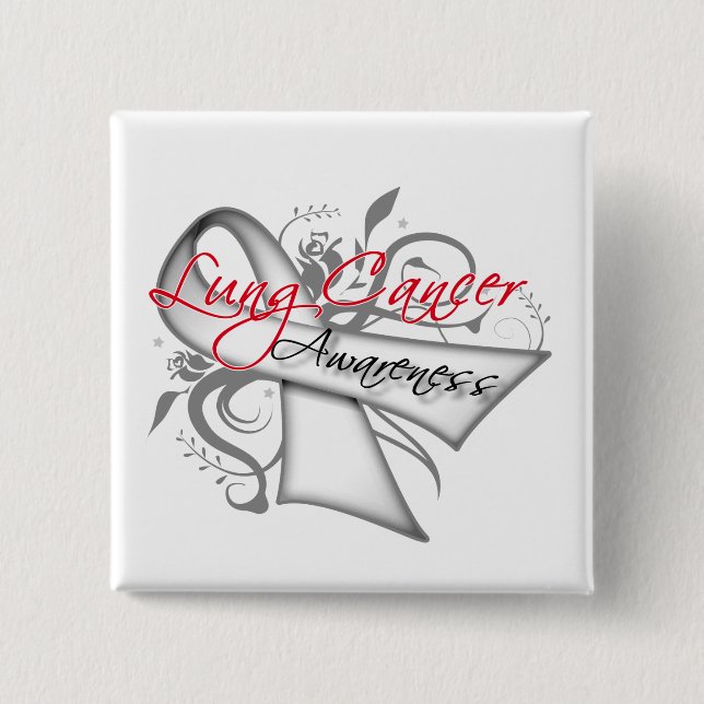 Scroll Ribbon Lung Cancer Awareness Button (Front)