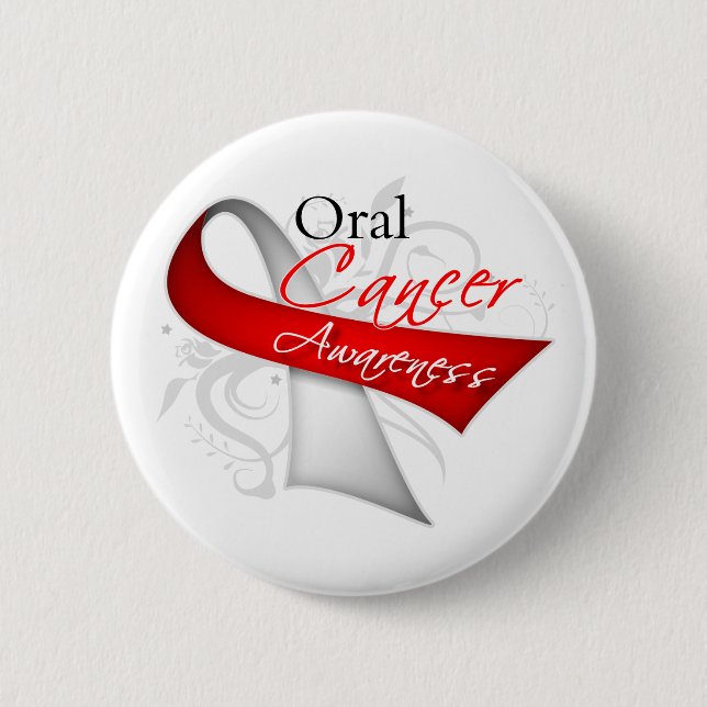Scroll Ribbon Oral Cancer Awareness Pinback Button (Front)