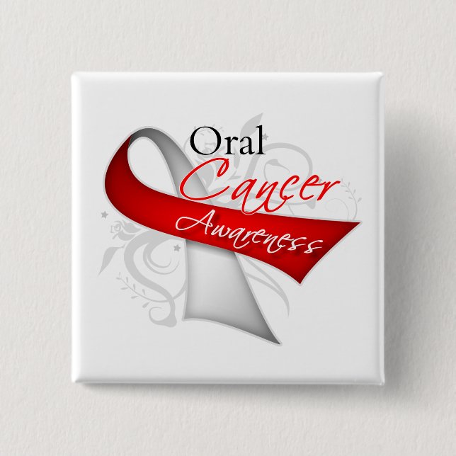 Scroll Ribbon Oral Cancer Awareness Pinback Button (Front)