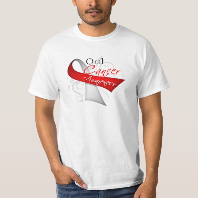Scroll Ribbon Oral Cancer Awareness T-Shirt (Front)