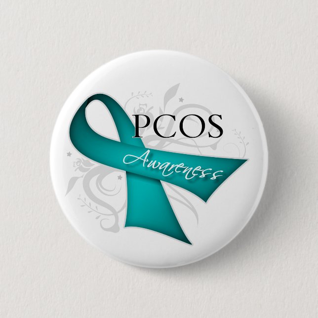 Scroll Ribbon -PCOS Awareness Pinback Button (Front)