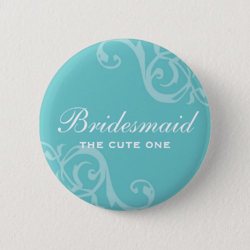 Scroll teal blue wedding name tag badge pin button