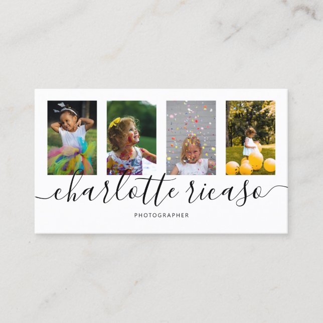 Scroll Typography 4 Photo Template Personalized Business Card (Front)