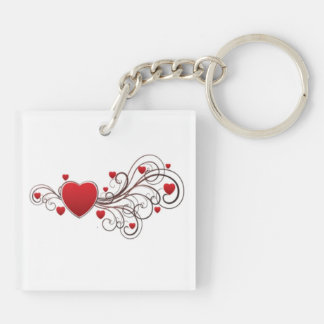 Scrolled Heart on White Keychain