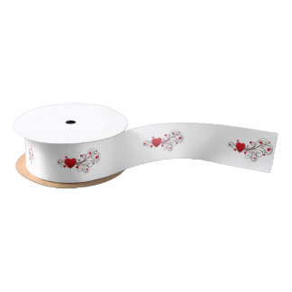 Scrolled Heart on White Satin Ribbon