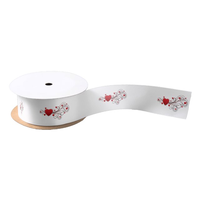 Scrolled Heart on White Satin Ribbon (Spool)