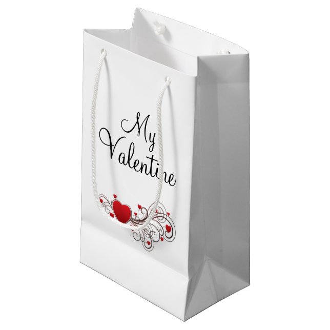 Scrolled Heart on White Small Gift Bag (Front Angled)