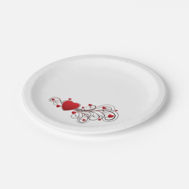 Scrolled Heart Valentine Love Paper Plates (Angled)