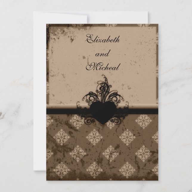 Scrolled Heart Vintage Look Wedding Invitation (Front)