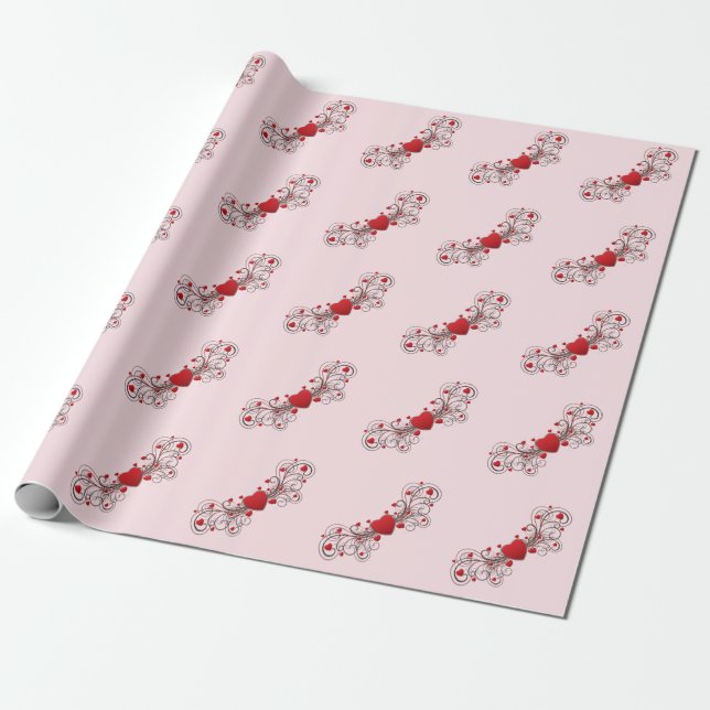 Scrolled Hearts Romantic Wrapping Paper (Unrolled)