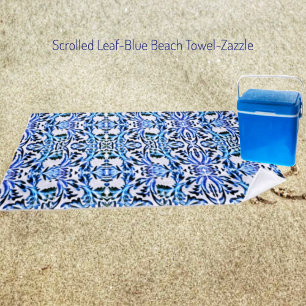 Scrolled Leaf Blue Beach Towel