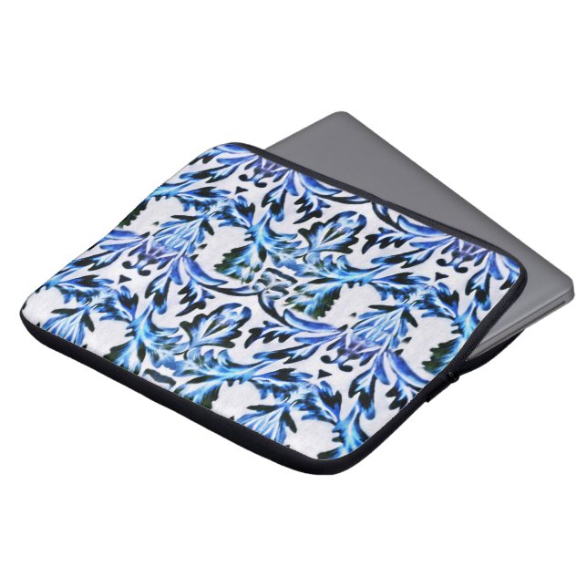 Scrolled Leaf Blue Laptop Sleeve (Front Top)