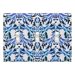 Scrolled Leaf Blue Light Switch Cover