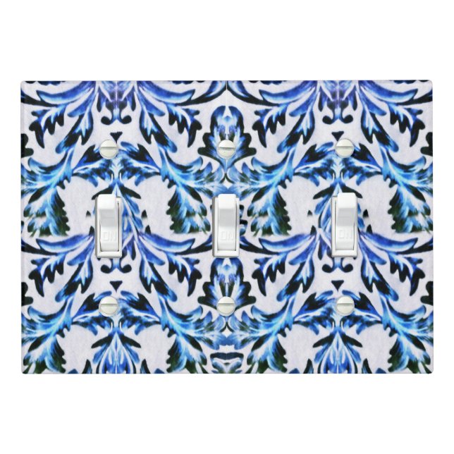 Scrolled Leaf Blue Light Switch Cover (In Situ)
