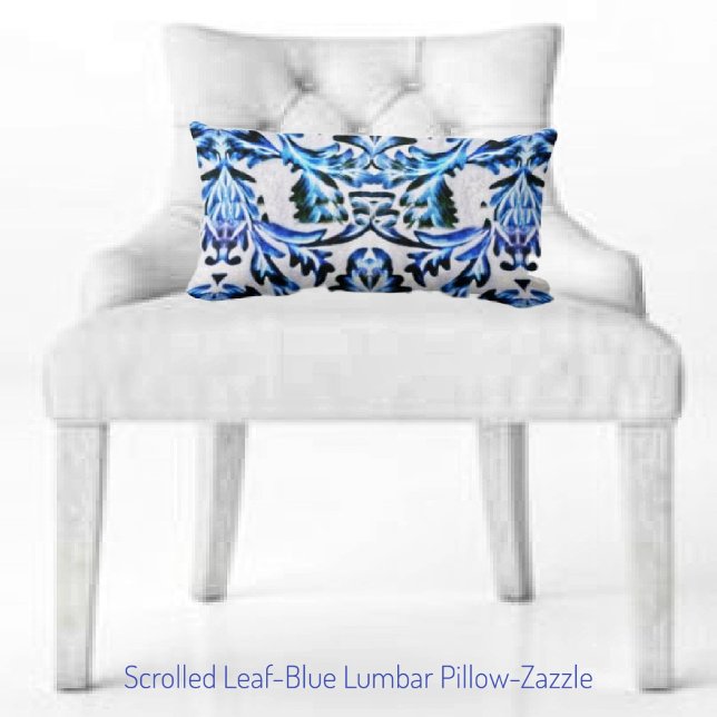 Scrolled Leaf Blue Lumbar Pillow (Creator Uploaded)