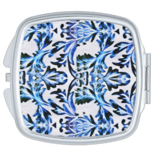 Scrolled Leaf Blue Mirror For Makeup