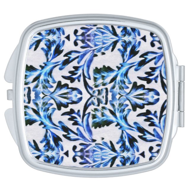 Scrolled Leaf Blue Mirror For Makeup (Side)