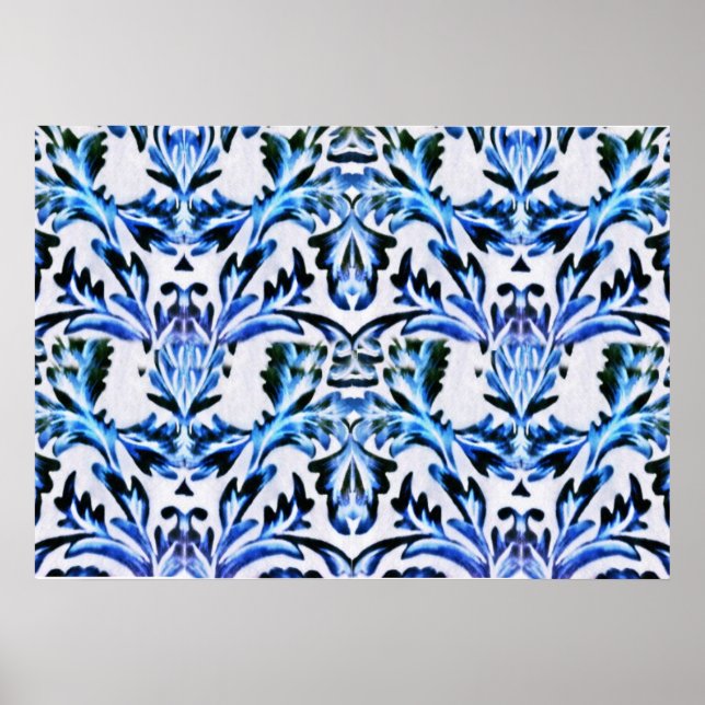 Scrolled Leaf Blue Poster (Front)