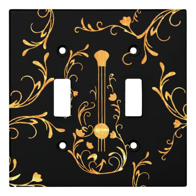 Scrolled Wood Guitar Light Switch Cover (Front)