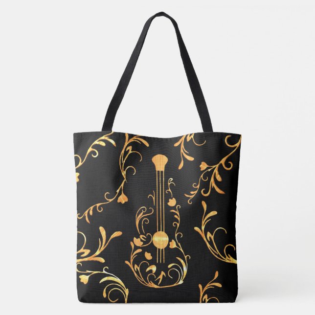 Scrolled Wood Guitar Tote Bag (Back)
