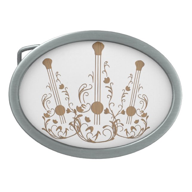 Scrolled Wood Guitars Belt Buckle (Front)