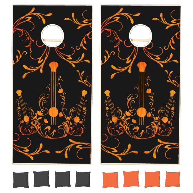 Scrolled Wood Guitars Cornhole Set (Set)