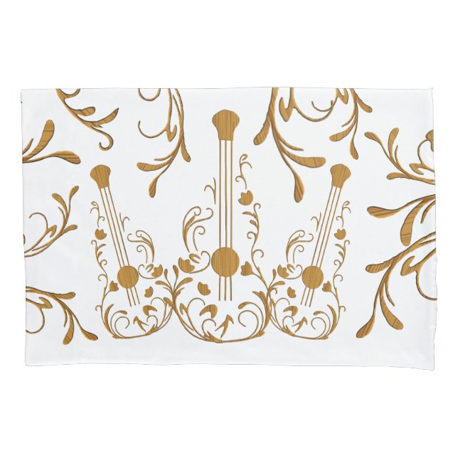 Scrolled Wood Guitars Pillow Case (Front)
