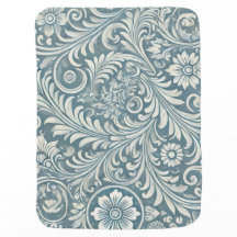 Scrolling Damask Pattern in Soft Blue and Ivory