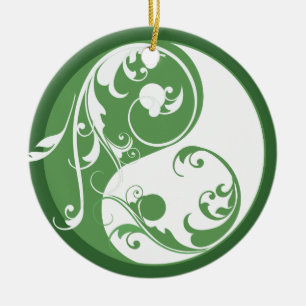 Scrolling Green Yin & Yang Ornament