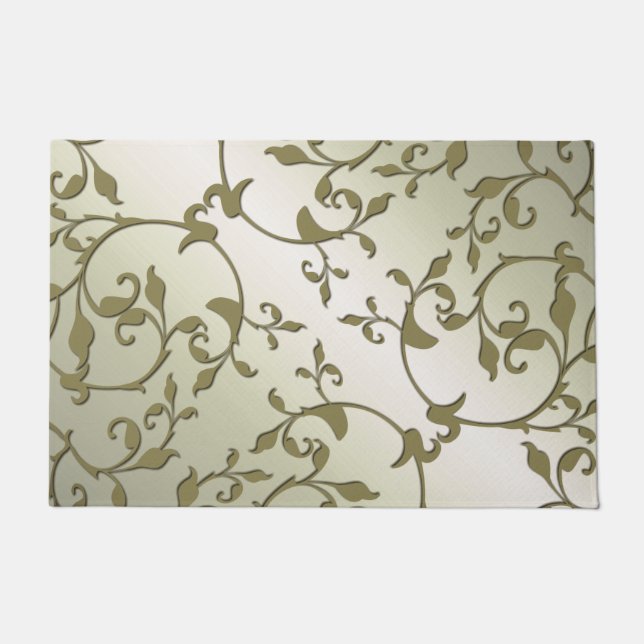Scrolling Leaves in Olive Doormat (Front)