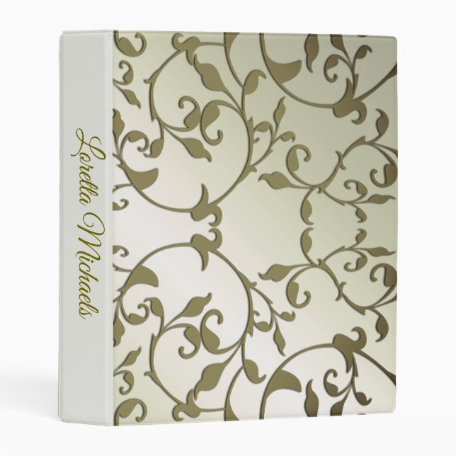 Scrolling Leaves in Olive Personal Mini Binder (Front/Spine)
