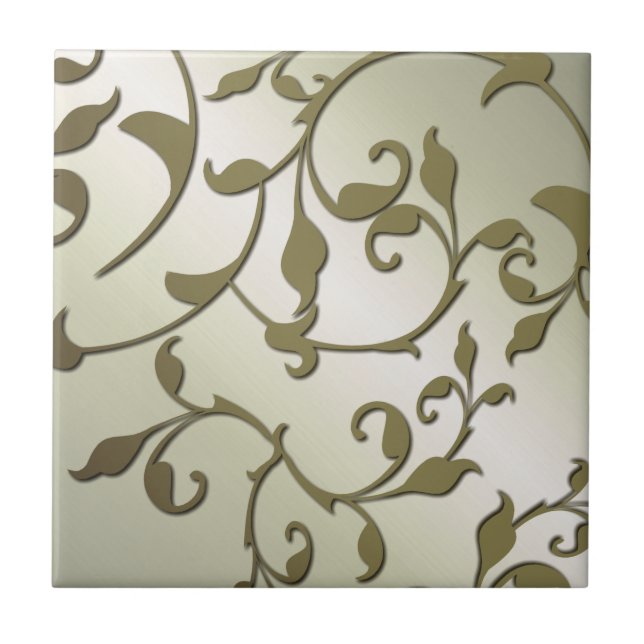 Scrolling Olive Leaves Ceramic Tile (Front)