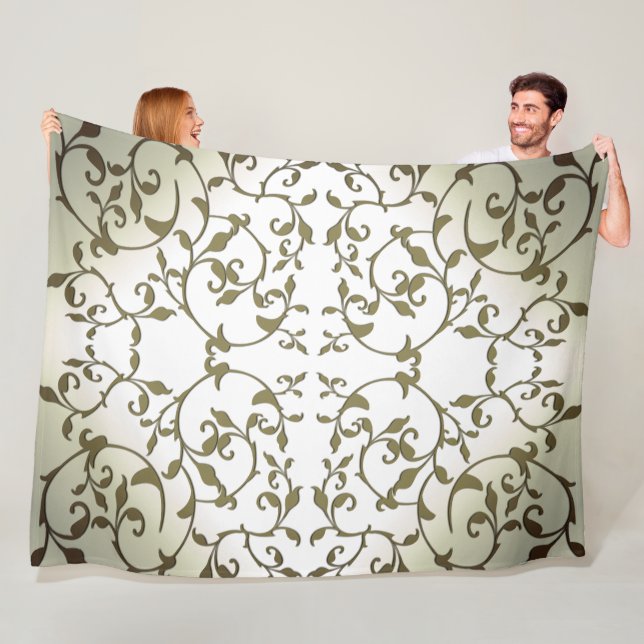 Scrolling Olive Leaves Fleece Blanket (In Situ)