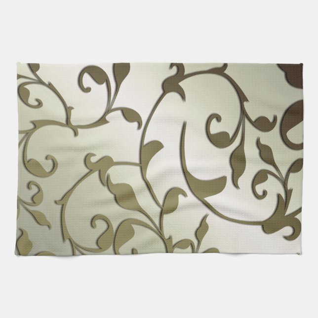 Scrolling Olive Leaves Kitchen Towel (Horizontal)